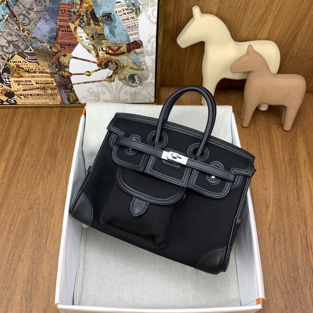 Hermes Cargo Birkin 25CM Limited Edition Canvas Handbag Black 